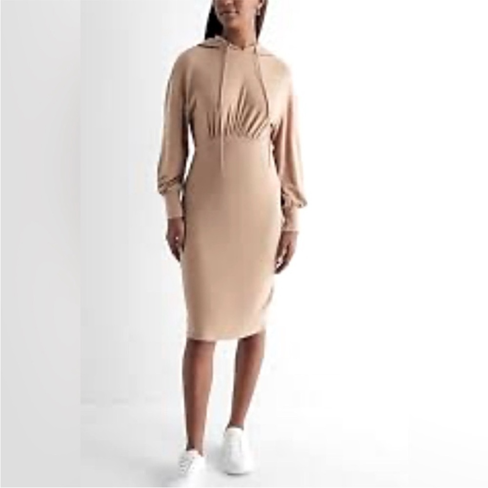 Express Tan Long Sleeve Hoodie Dress…